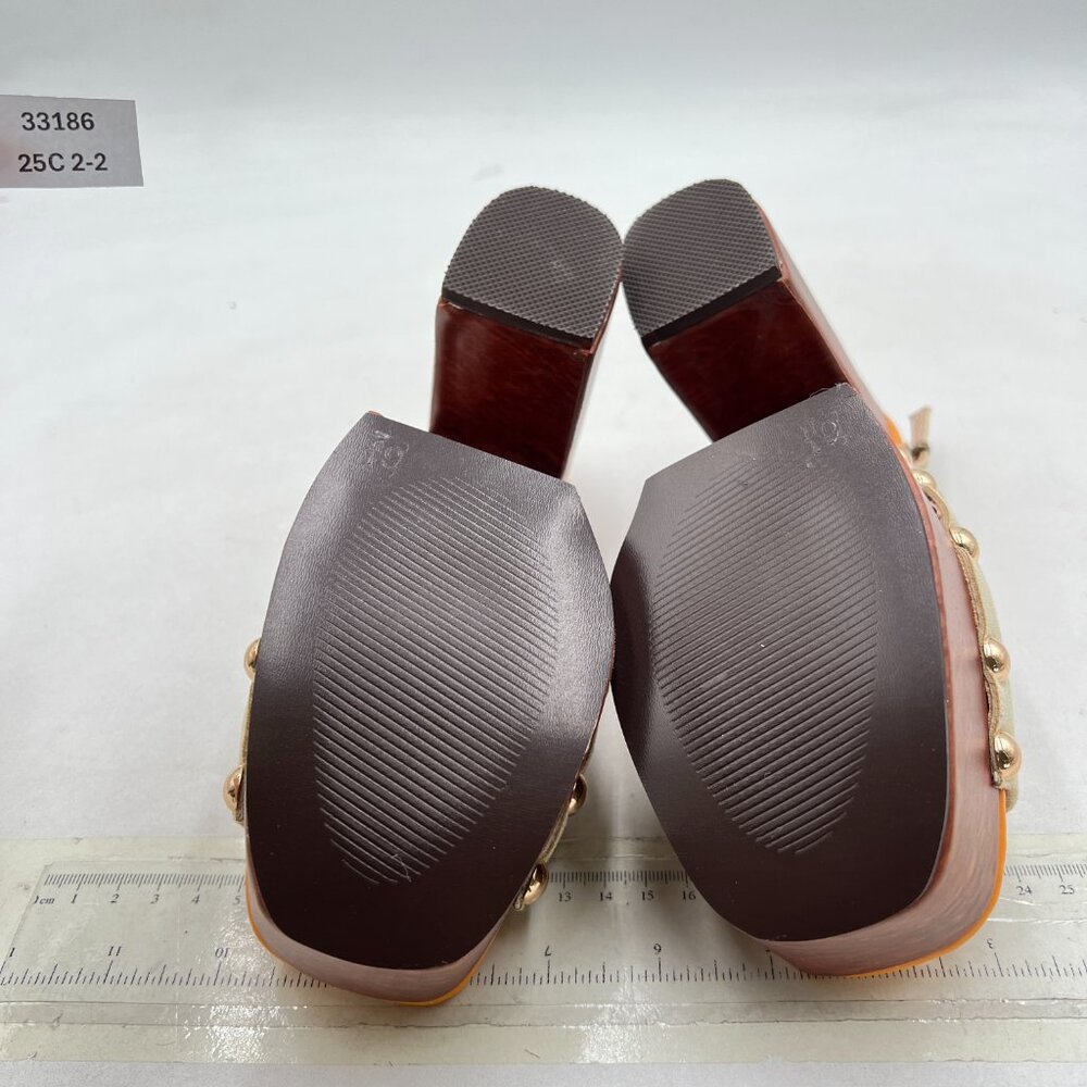 Ydn Beige Rivet Studded Platform Block High Heele… - image 7